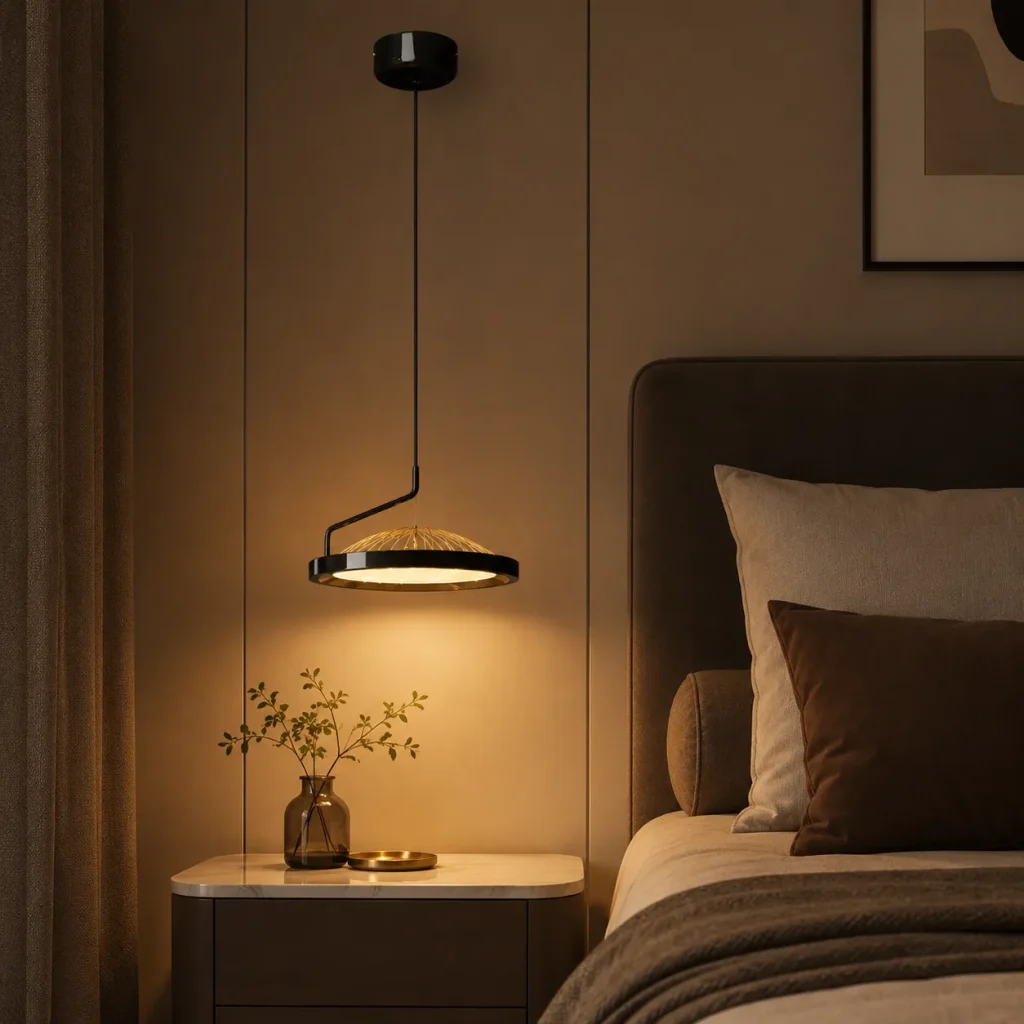 Modern Black Ring LED Pendant Light | Gold Accent Ceiling Chandelier