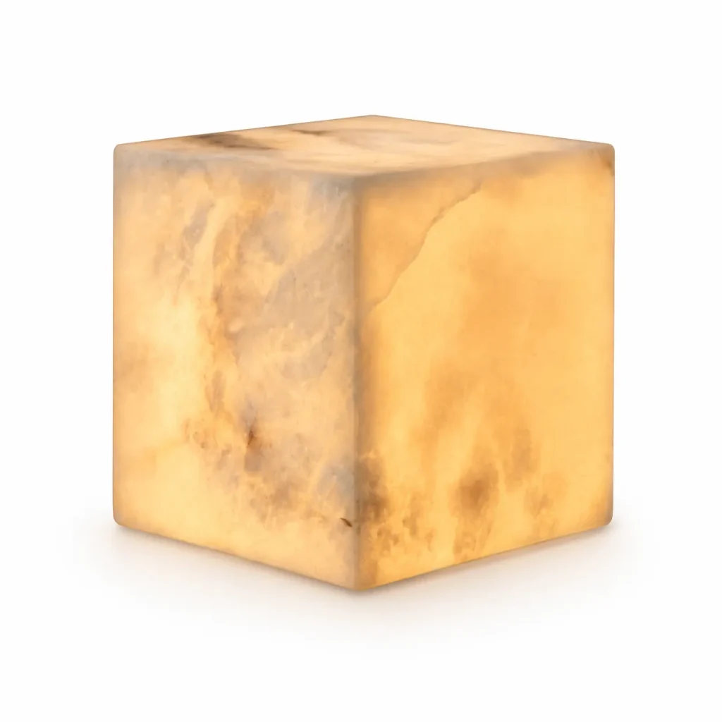 Snowflake Alabaster Glow Cube Lamp | Minimalist Stone LED Table Light
