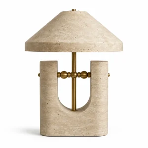 Travertine U-Form Sculptural Table Lamp–Wabi-Sabi Natural Stone LED Series