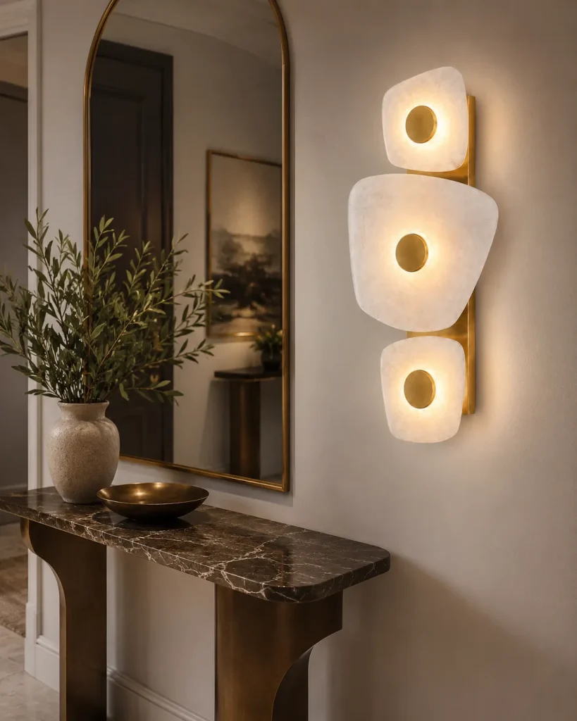 Modern Alabaster Wall Light | Brass & Stone Triple LED Wall Sconce Luxury Lighting