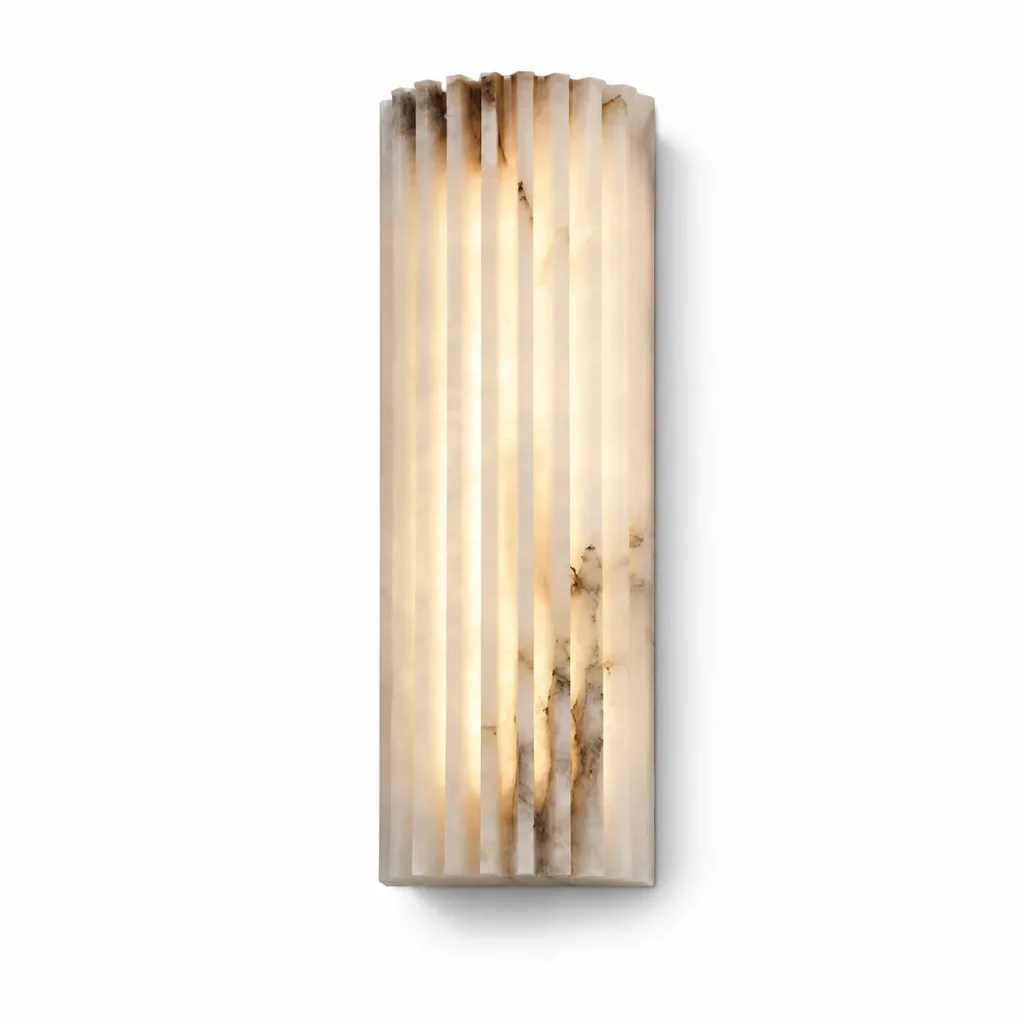 Modern Alabaster Wall Light | Fluted Stone LED Wall Sconce Bedroom & Hotel Lighting