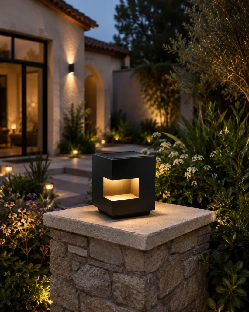 Modern Solar Cube Landscape Light | Outdoor LED Garden Cube 3000K Warm White