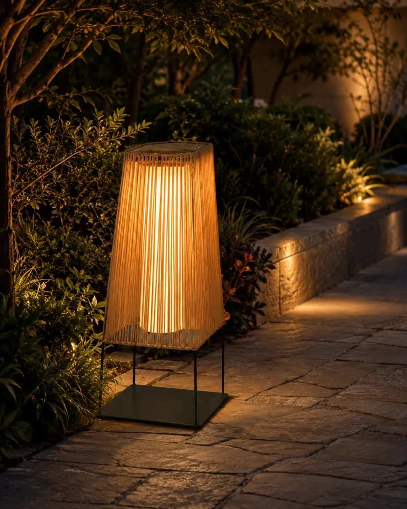 Natural Rattan Outdoor Floor Lamp | Handwoven LED 6W Warm White Standing Light