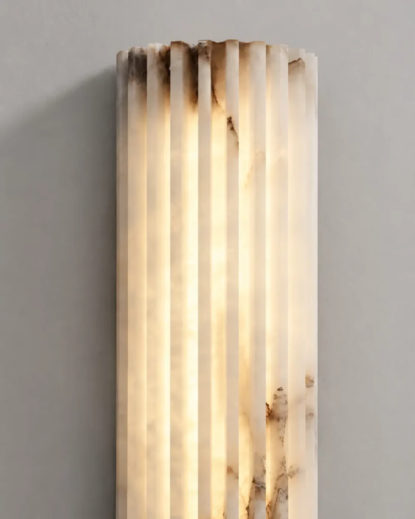 Modern Alabaster Wall Light | Fluted Stone LED Wall Sconce Bedroom & Hotel Lighting