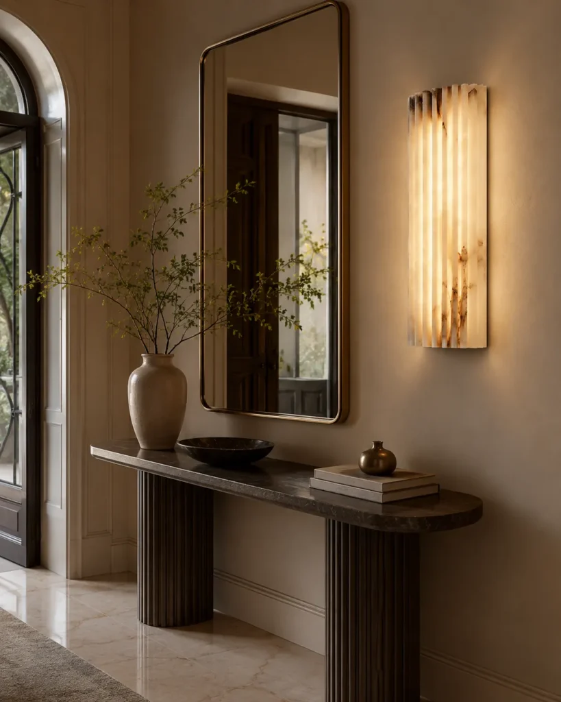 Modern Alabaster Wall Light | Fluted Stone LED Wall Sconce Bedroom & Hotel Lighting