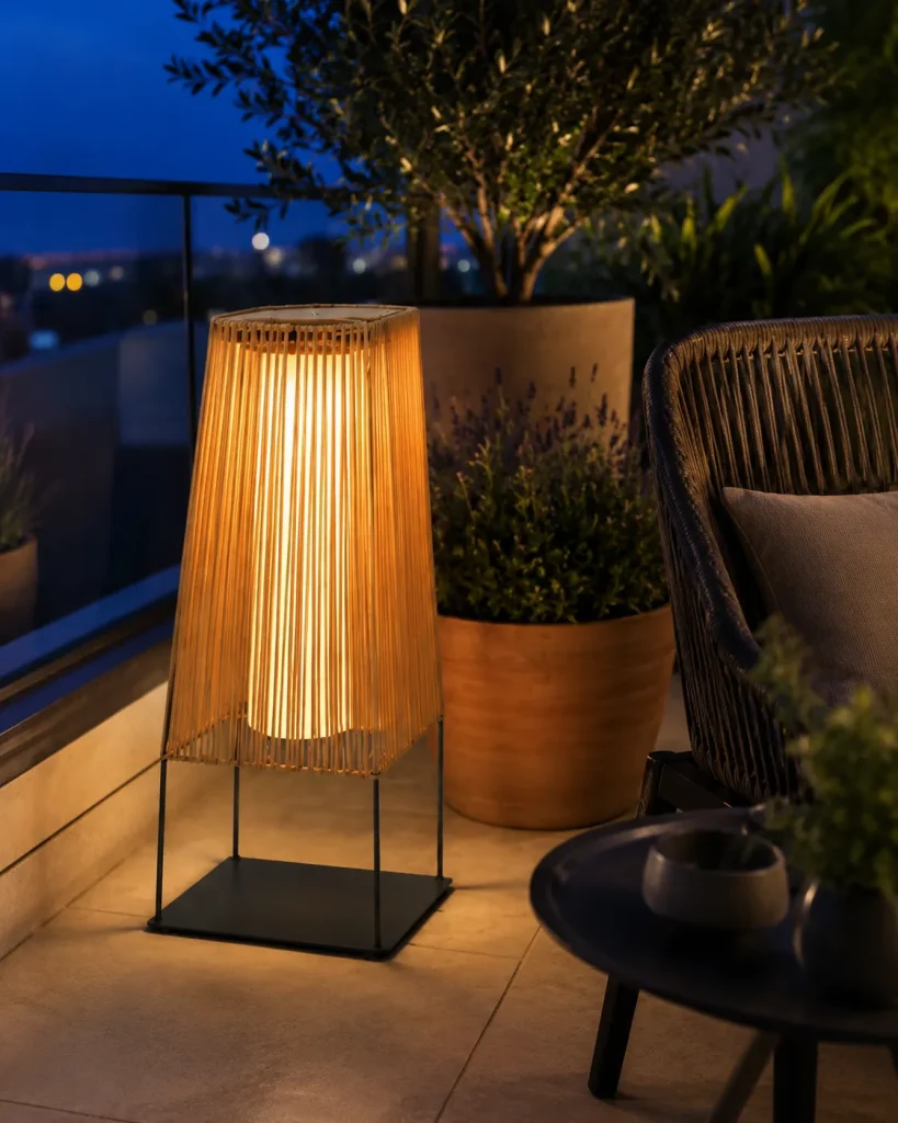 Natural Rattan Outdoor Floor Lamp | Handwoven LED 6W Warm White Standing Light