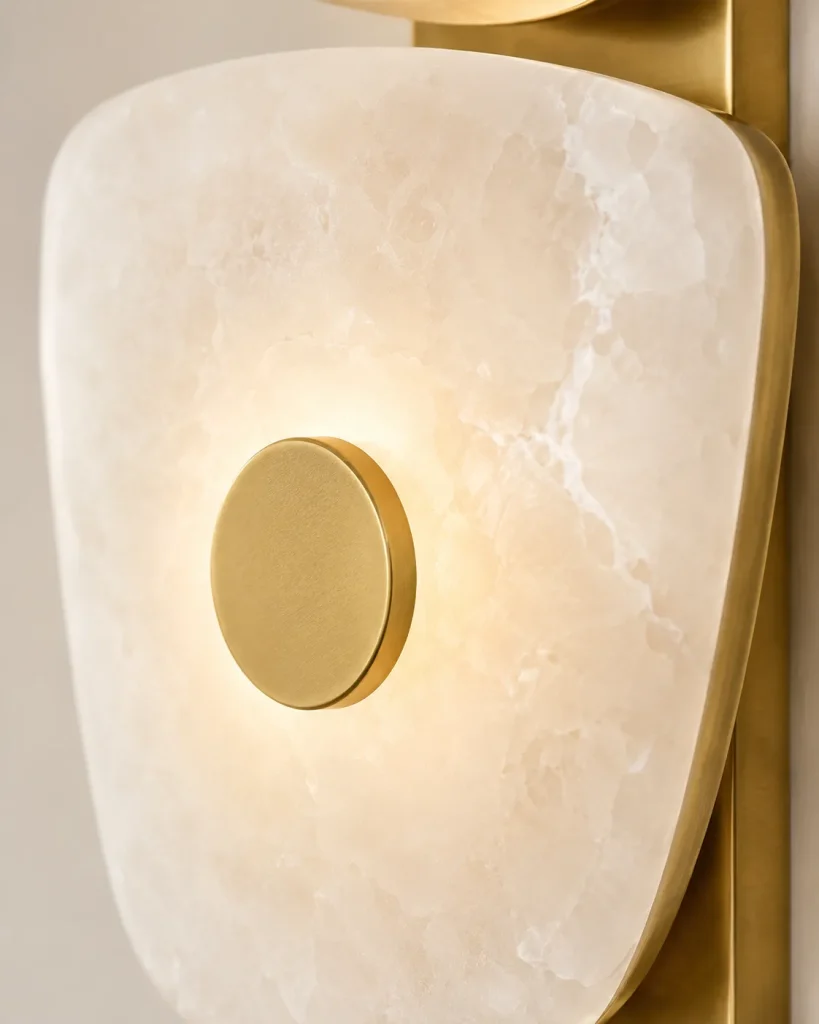 Modern Alabaster Wall Light | Brass & Stone Triple LED Wall Sconce Luxury Lighting