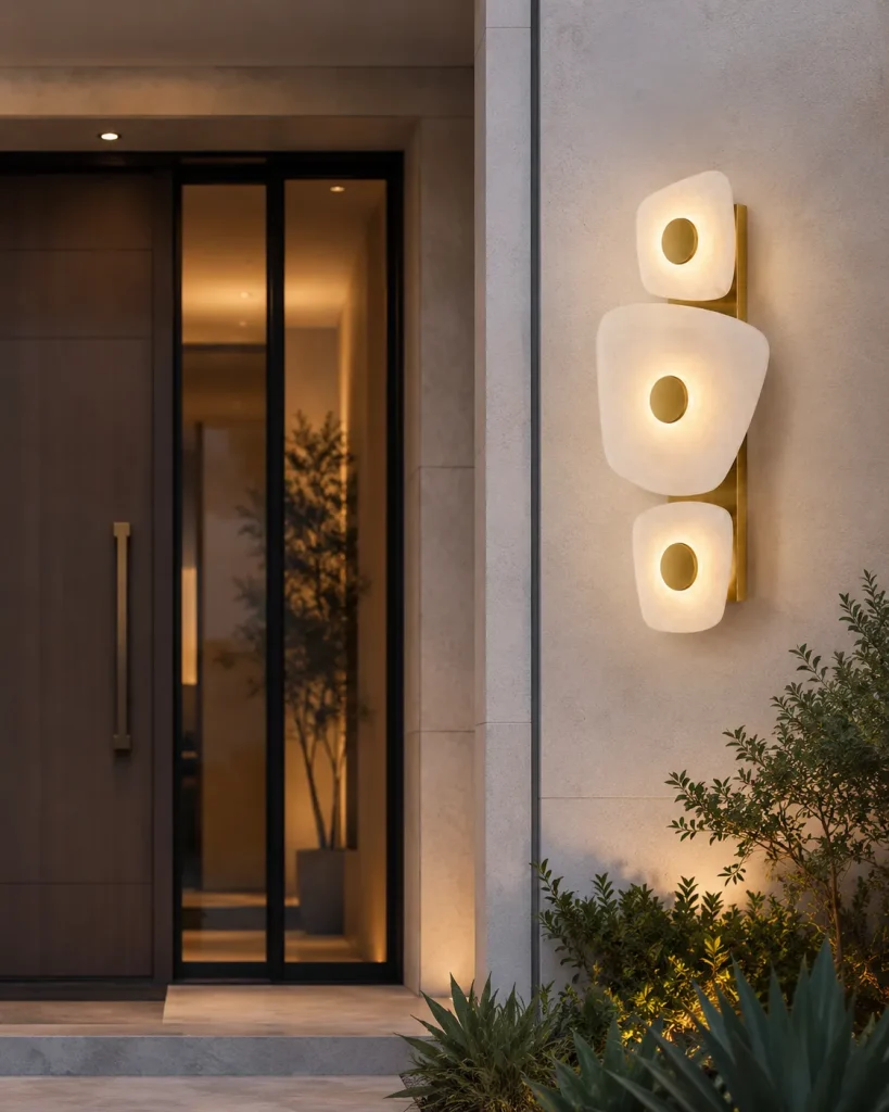 Modern Alabaster Wall Light | Brass & Stone Triple LED Wall Sconce Luxury Lighting