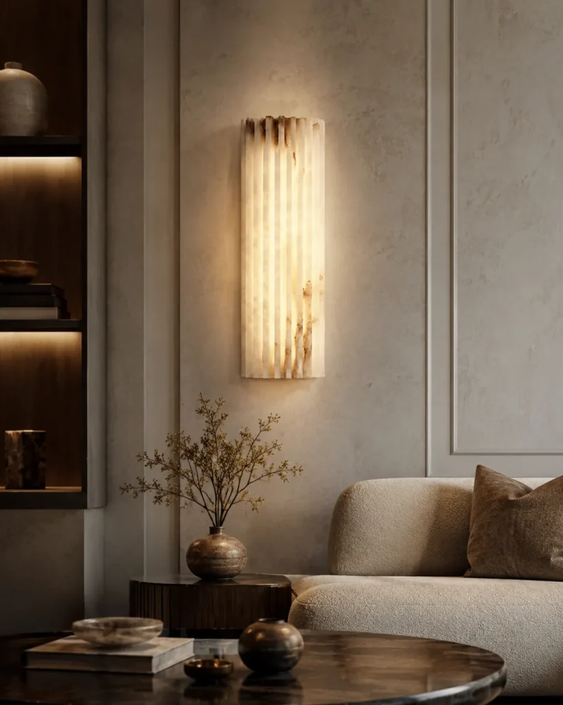 Modern Alabaster Wall Light | Fluted Stone LED Wall Sconce Bedroom & Hotel Lighting