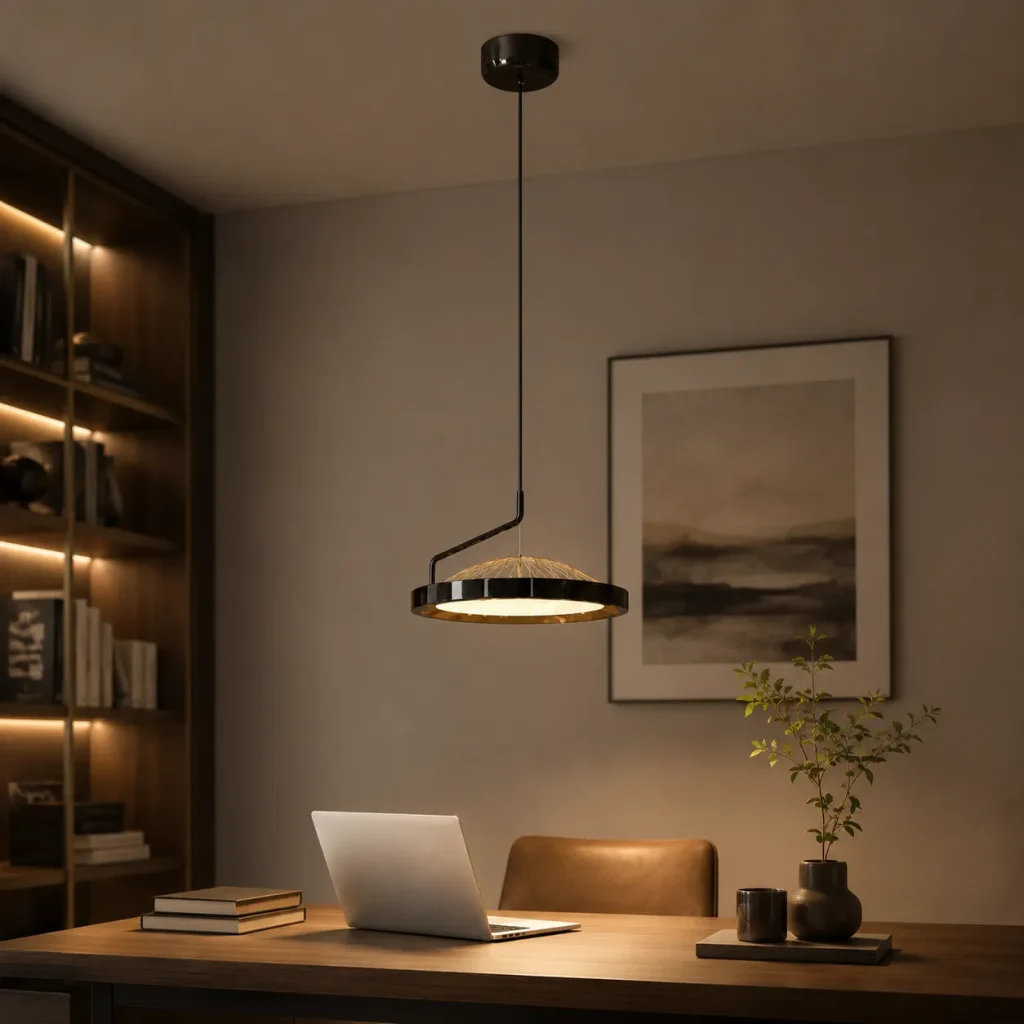 Modern Black Ring LED Pendant Light | Gold Accent Ceiling Chandelier