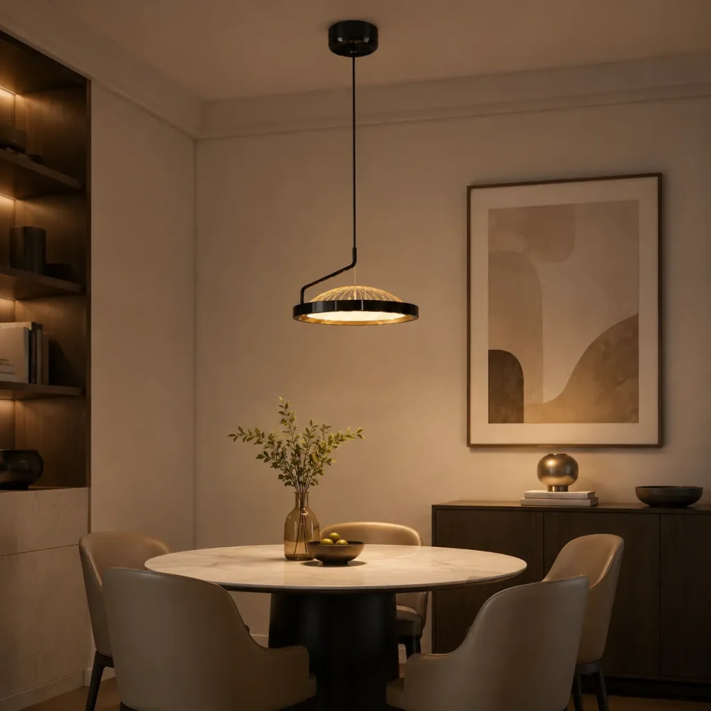 Modern Black Ring LED Pendant Light | Gold Accent Ceiling Chandelier
