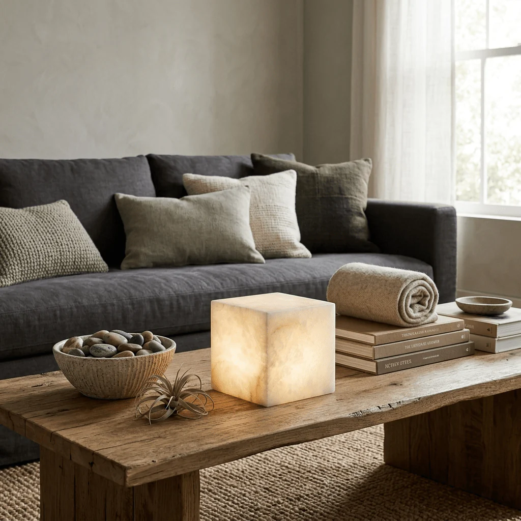Snowflake Alabaster Glow Cube Lamp | Minimalist Stone LED Table Light