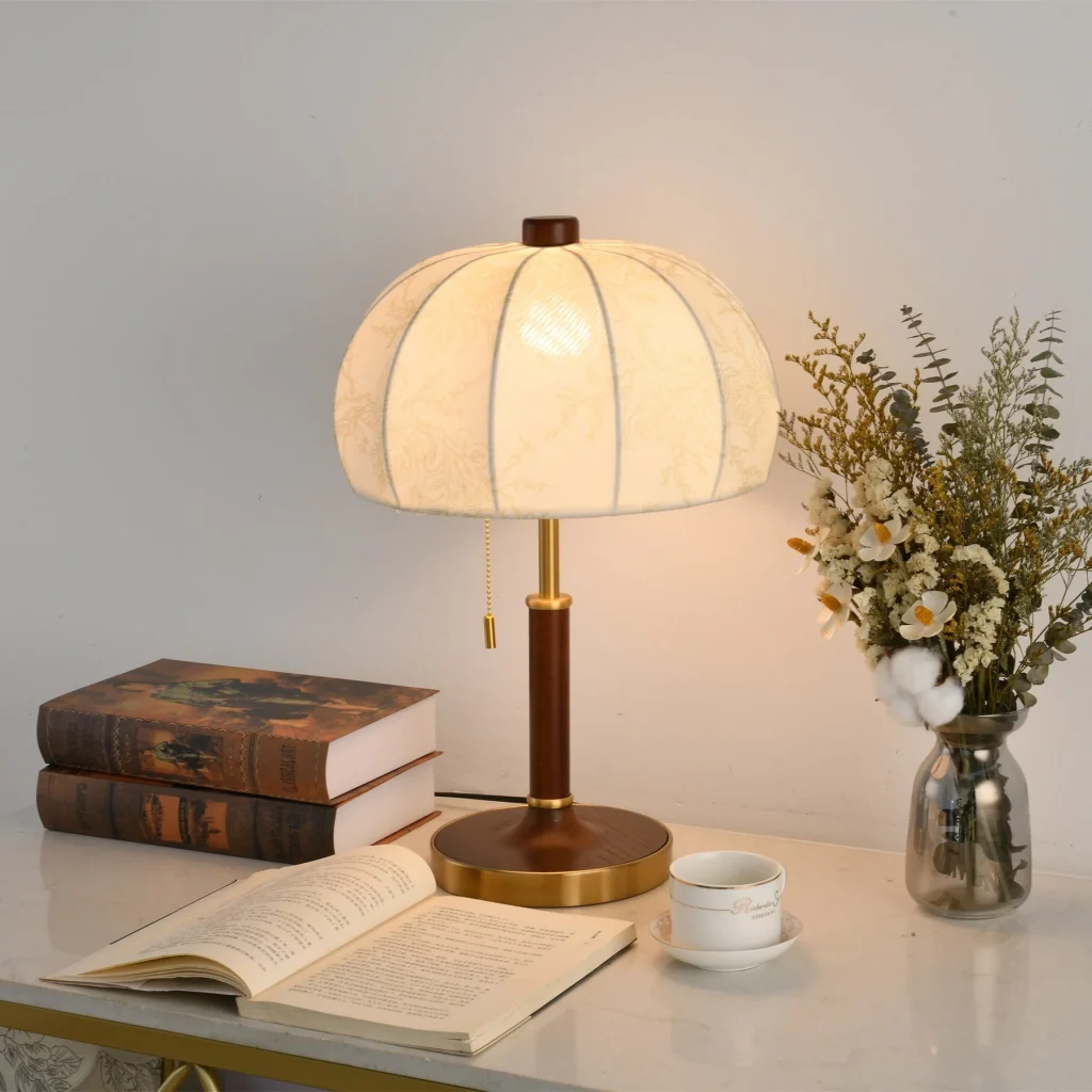 Walnut Fabric Table Lamp | Nordic Warm Minimalist LED Ambient Light