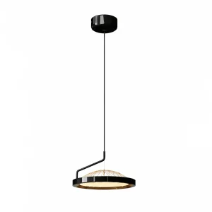 Modern Black Ring LED Pendant Light | Gold Accent Ceiling Chandelier