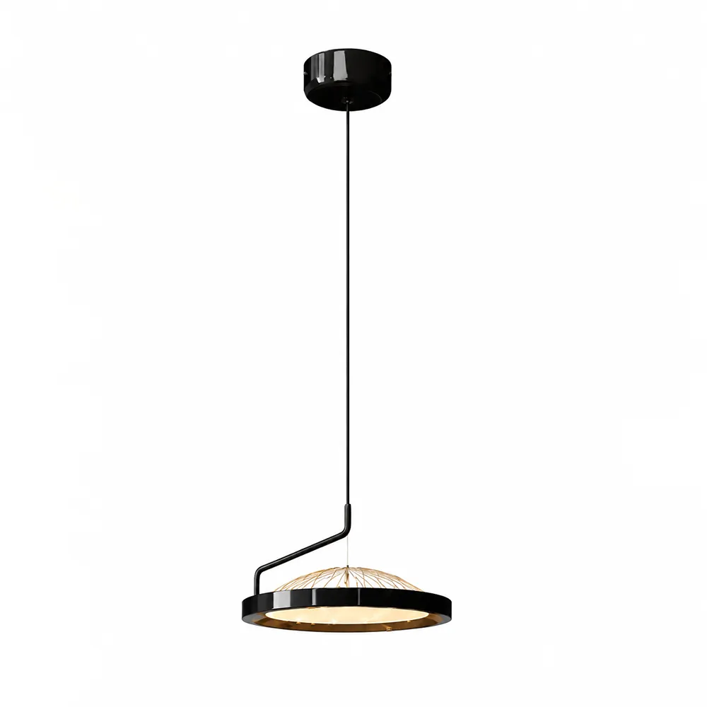 Modern Black Ring LED Pendant Light | Gold Accent Ceiling Chandelier