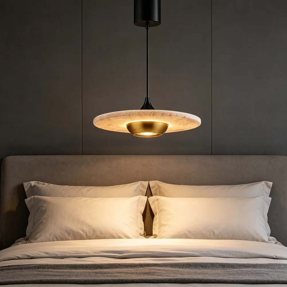 Modern Marble Pendant Light | Natural Stone LED Disc Chandelier
