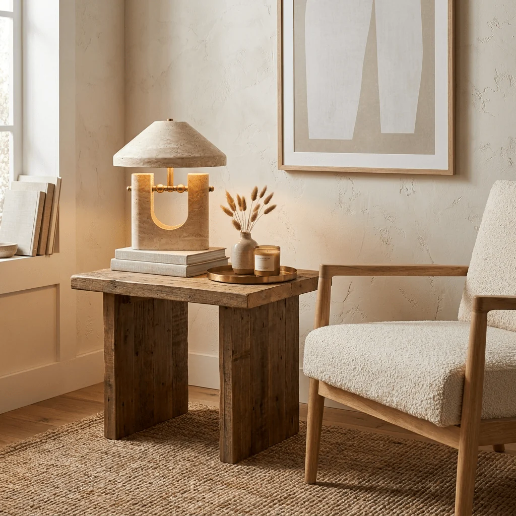 Travertine U-Form Sculptural Table Lamp–Wabi-Sabi Natural Stone LED Series