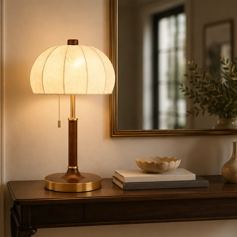Walnut Fabric Table Lamp | Nordic Warm Minimalist LED Ambient Light