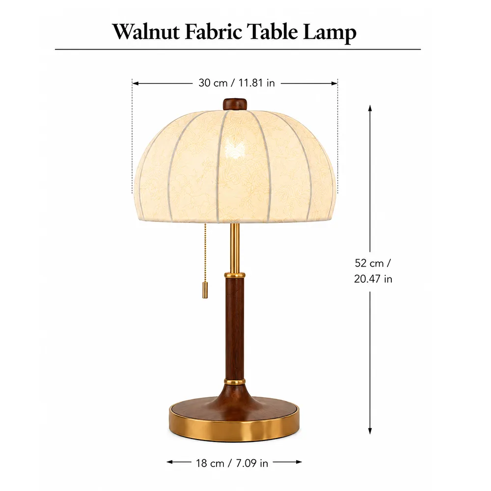 Walnut Fabric Table Lamp | Nordic Warm Minimalist LED Ambient Light