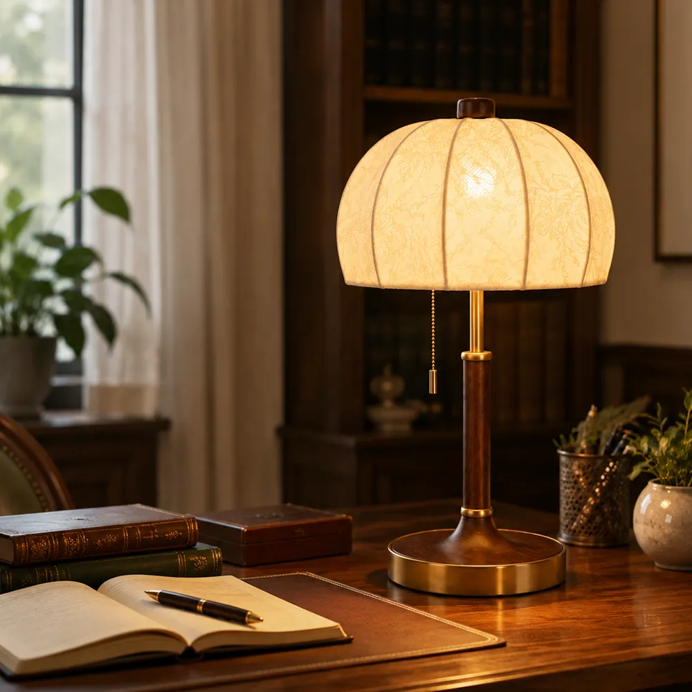 Walnut Fabric Table Lamp | Nordic Warm Minimalist LED Ambient Light