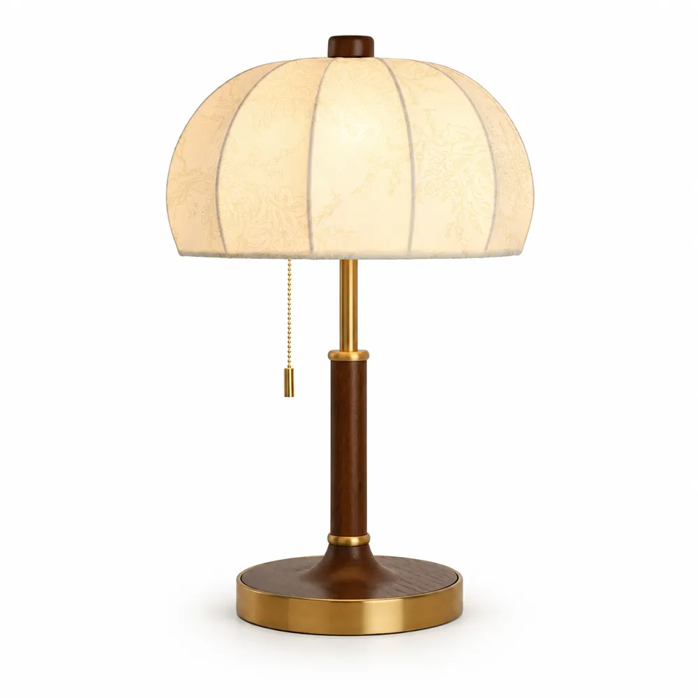 Walnut Fabric Table Lamp | Nordic Warm Minimalist LED Ambient Light