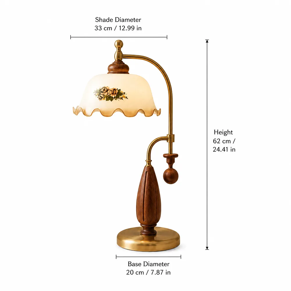 Vintage Floral Brass Table Lamp | Antique European Warm Bedside Lamp