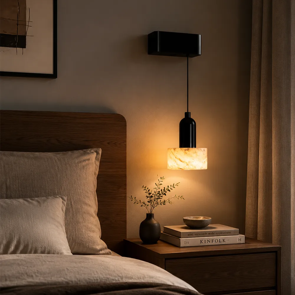 Aurora Adjustable Alabaster Wall Pendant Light – Modern Minimalist LED Sconce Series