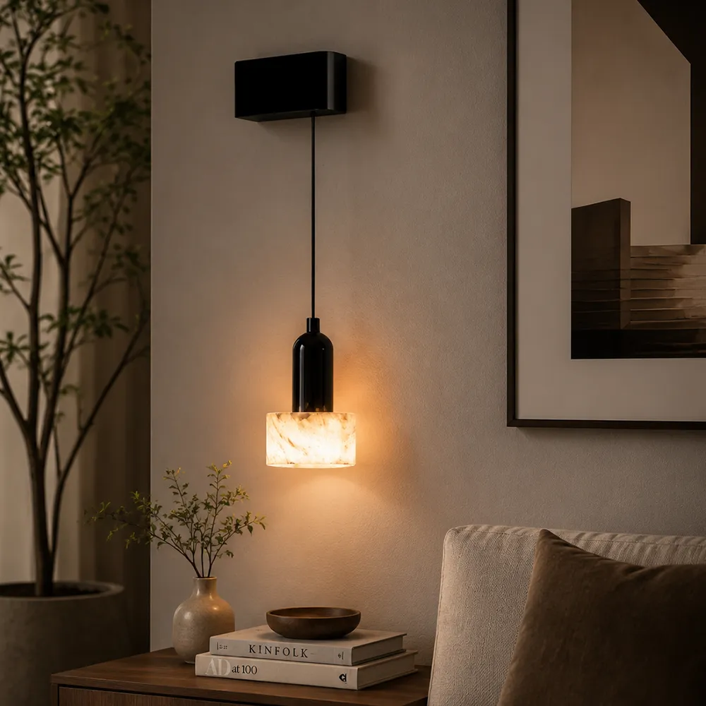 Aurora Adjustable Alabaster Wall Pendant Light – Modern Minimalist LED Sconce Series