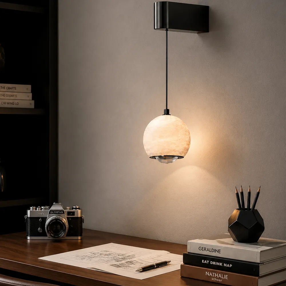 Natural Alabaster Sphere Wall Pendant Light – Modern Minimalist LED Series