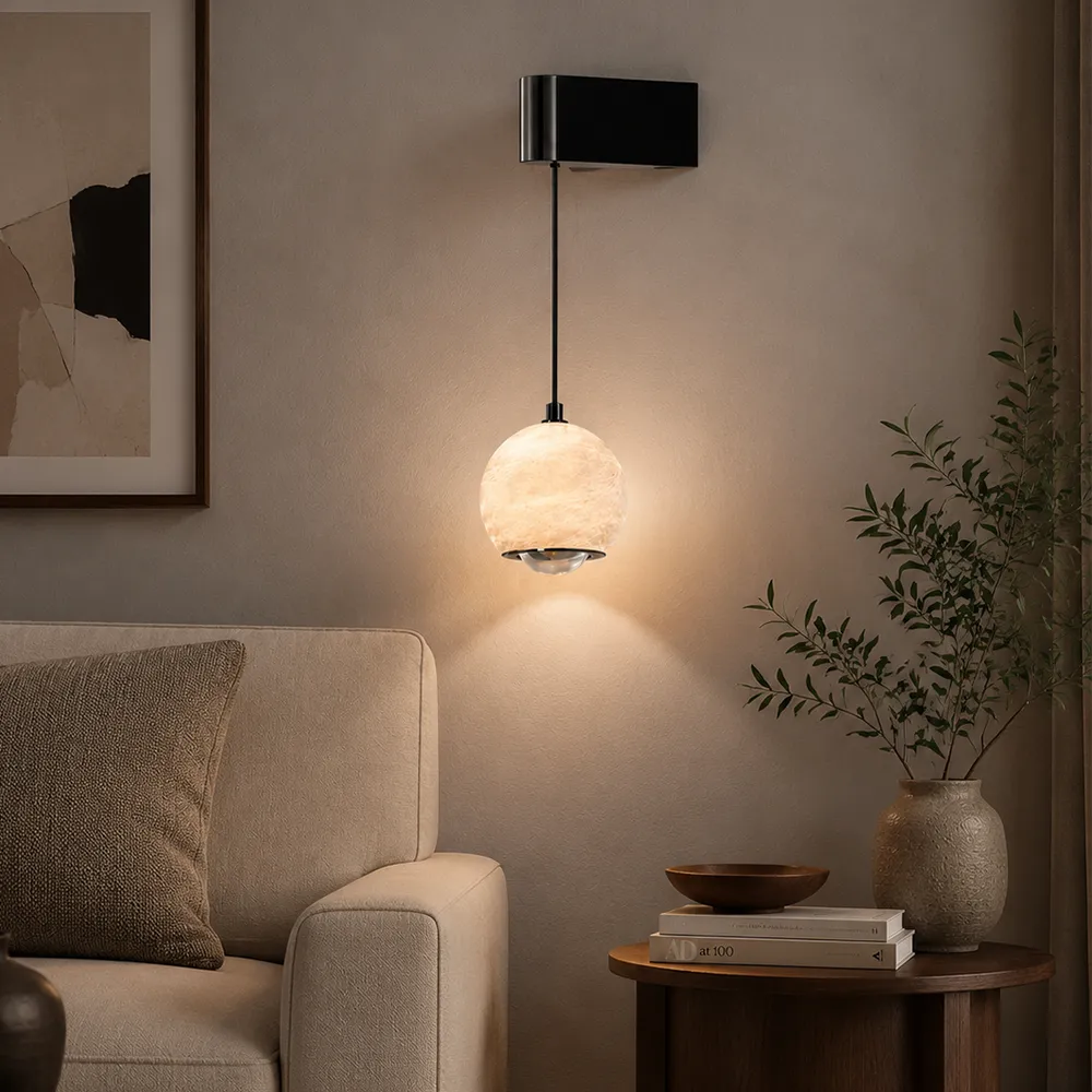 Natural Alabaster Sphere Wall Pendant Light – Modern Minimalist LED Series