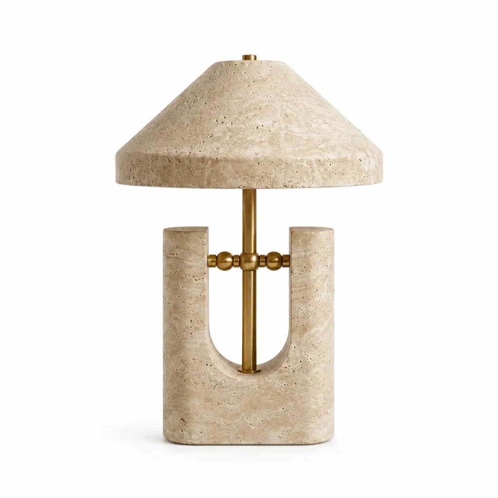Travertine U-Form Sculptural Table Lamp–Wabi-Sabi Natural Stone LED Series