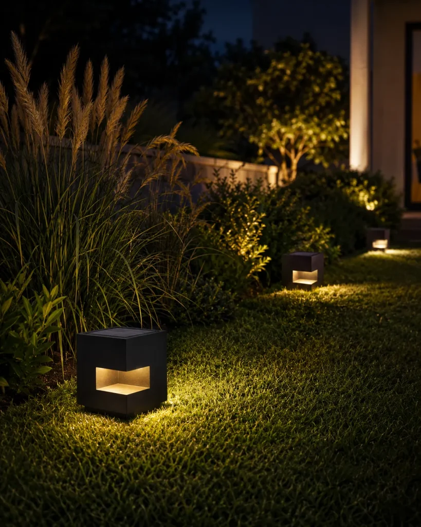 Modern Solar Cube Landscape Light | Outdoor LED Garden Cube 3000K Warm White