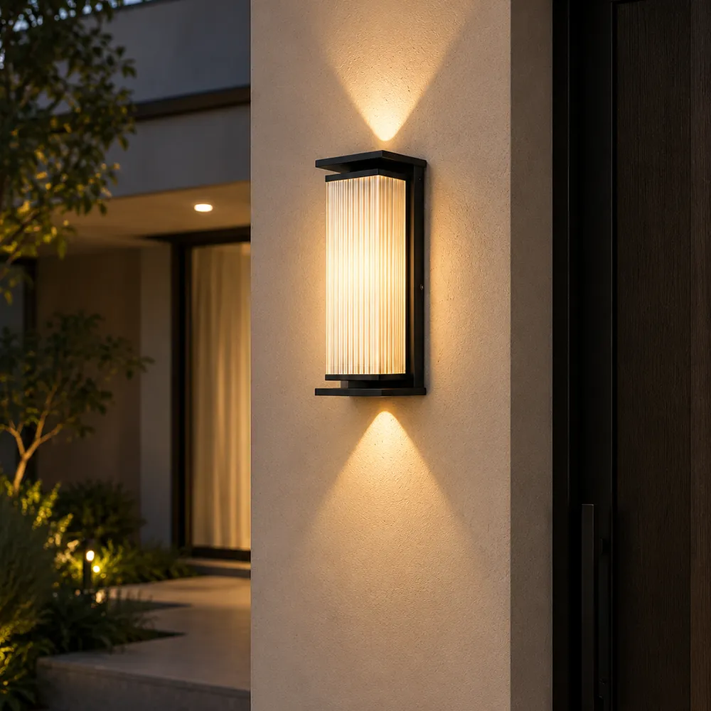 LED Ribbed Glass Wall Light | Modern Outdoor Architectural Sconce